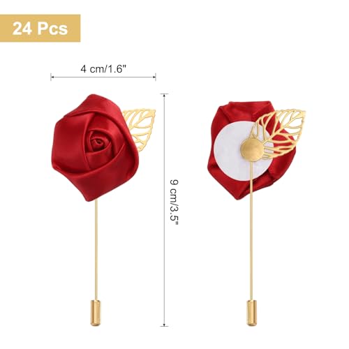 uxcell 24pcs Wine Red Rose Boutonnieres Flower Buttonholes Pocket Boutonnieres Pins for Wedding Ceremony Anniversary Prom Formal Dinner Party - color: Wine Red