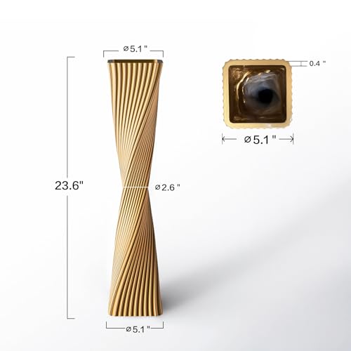 23.6" (60cm) Tall Gold Floor Vase for Pampas Grass, Floor Vases for Modern Geometry Decor - Minimalist Skinny Unique Shape Flower Vase for Farmhouse Entryway, Fireplace,Shelf - color: Gold