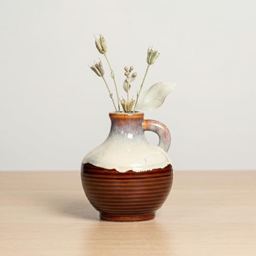Sunddo Modern Ceramic Vase for Flower, 6 Inch Small Decorative Vase, Rustic Farmhouse Pitcher Vases Home Decor, Windowsill, Wedding Table, Kitchen, Bookshelf Decor - color: Reactive Bronze, size: 6 Inch