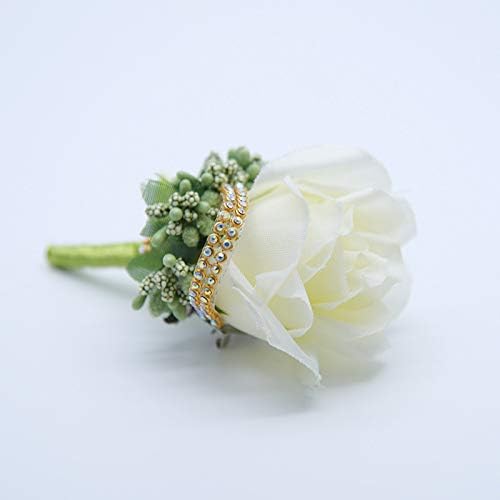 2 PCS Wedding Boutonniere Artificial Flower Groom Groomsman Corsage Rose Silk Suit for Wedding Prom Homecoming Ivory - color: Cream
