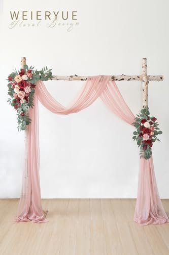 Artificial Wedding Arch Flowers Kit(Pack of 3),2Pcs Artificial Flower Arch Decor,1Pcs Sheer Drape for Wedding Ceremony Arbor for WeddingCeremony (Cream red) - color: Cream Red