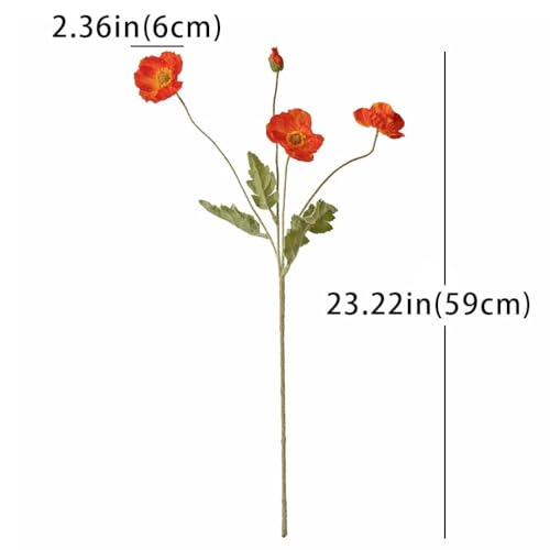 Lifelike Artificial Poppy Flowers, 8 Stems Silk Bouquet with Flocked Stems & Leaves – for Wedding Centerpieces, Home Decor, Table Arrangements - color: 8pcs Orange Red