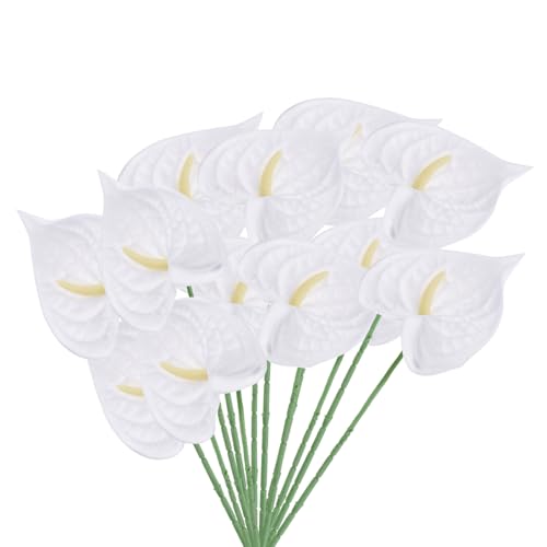 PATIKIL 13" Artificial Anthurium Lily Flowers, 10 Pack Permanent Flower Floral Arrangements Bouquet for Home Decor Bridal Wedding Festival Party, White - color: White