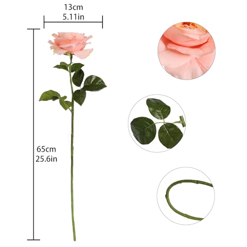 2Pcs Fake Austin Rose Peonies Flowers Real Touch Peach Roses with Stems 25.60'' Latex Peony Artificial Flowers for Home Decor Flower Arrangement Wedding Centerpieces Valentine's Day (Peach) - color: Peach