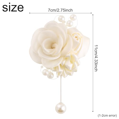 Wedding Prom Party Satin Rose Wrist Corsage Flower, 2Pcs Boutonniere and Wrist Corsage Wristband Roses Prom Flower Wedding Flowers Accessories Prom Suit Decorations (White) - color: White
