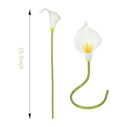 Calla Lily Bridal Wedding Festival Decor Bouquet Real Touch Latex Flower Bouquet Pack of 20 (Yellow-White) - color: White