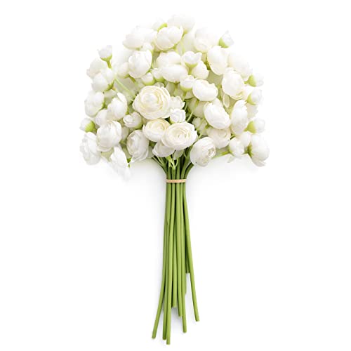 Ling's moment Ranunculus Artificial Flower, Faux Silk Mini Ranunculus Flowers for DIY Bouquet, Bulk Fake Wedding Filler Flowers for Centerpieces Arrangements Bridal Shower Decorations, Ivory White - color: Wht-ivory White