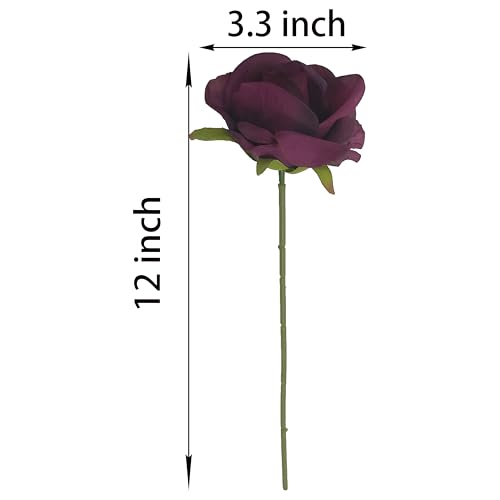 ATFL Artificial Satin Rose Flower Heads,42 Pcs Silk Rose Heads with Stems,3.5'' Rose Artificial Flowers Bulk,Artificial Rose Flower Heads for DIY Crafts Bouquet (42, Burgundy) - color: Burgundy