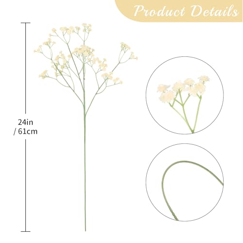 12PCS Fake Babys Breath Flowers, 24inch Long Stem Artificial Flowers Real Touch Faux Babies Breath Gypsophila Bouquet for Wedding Floral Arrangement Party Decor (Champagne) - color: Champagne