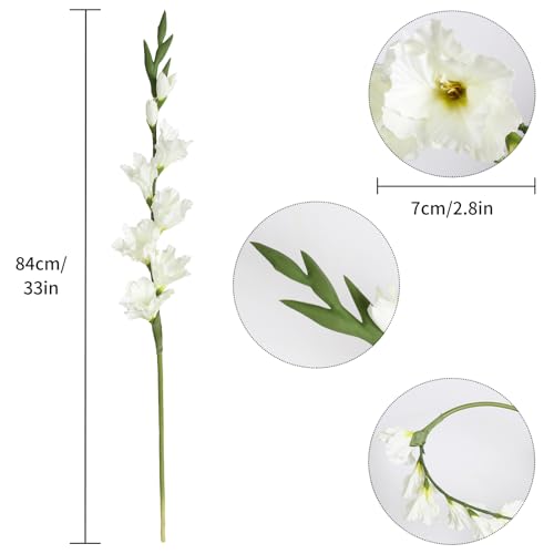 White Gladiolus Artificial Flowers 33.07 in Long Artificial Flowers Gladiolus Flowers 5 PCS Silk Gladiolus Flowers Fake Flowers Faux Gladiolus for Home Wedding Garden Arrangement Decor(White) - color: White