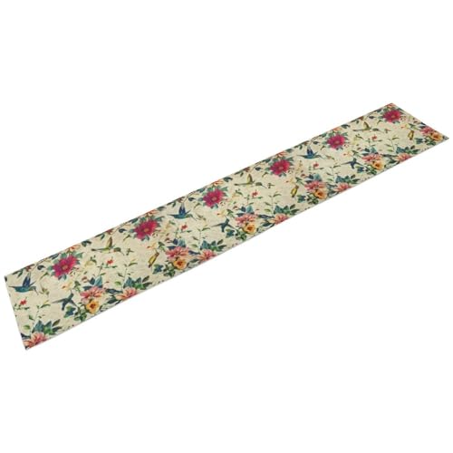 Summer Bird Floral Table Runner,Spring Birds Table Runner Burlap Table Decoration for Seasonal Home Kitchen Dining Dinner Indoor Holiday Farmhouse Decor 13x36 Inch - color: Bird_7, size: 13x36inch