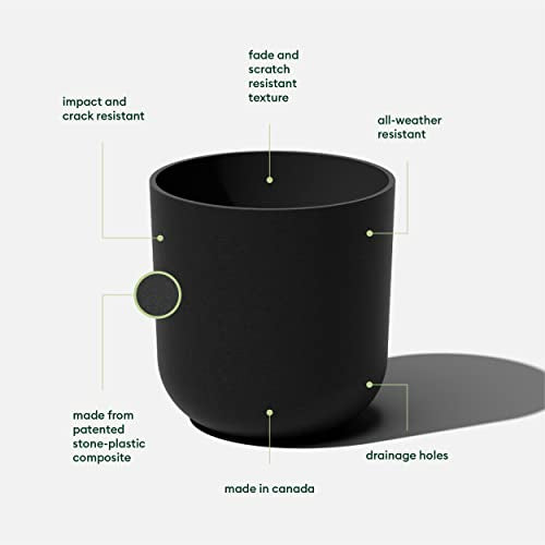 Veradek Mason Series Lima Planter - Round Planter for Indoor or Outdoor Porch/Garden | Made from Plastic-Stone Composite with Drainage Holes | Modern Décor for Succulents, Flowers, Small Plants - color: Black, size: 15 inches - 2 Pack