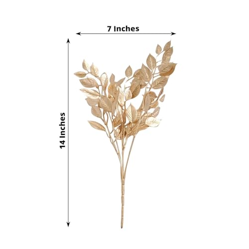 Efavormart 4 Pack 14 inch Metallic Gold Artificial Italian Ruscus Leaves Branches, Faux Spray Plant Stem Vase Fillers for Textured Floral Design - color: Type20