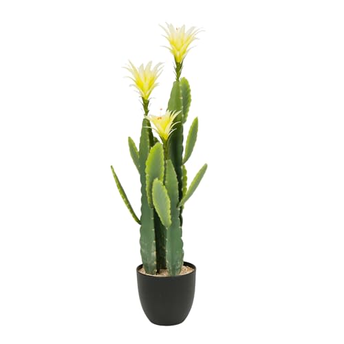 3ft Tall Artificial Cactus with Yellow Flowers in Pot, Fake Cacti Plant of Satin Finish Leaves with Real Look, Outdoor & Indoor Faux Plants for Home Office Hotel Patio Balcony or Garden Decor - color: Yellow Flower, size: 36''