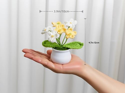 Crochet Flowers Cute Gradient Yellow Handmade Knitted Potted Flower Plants Valentines Gifts for Mom Teacher Birthday Graduation Desk Decor Car Dashboard Home Room Office Decorations for Women - color: Gradient Yellow