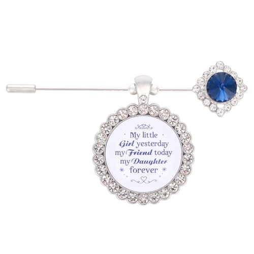 Something Blue Gift for Bride Bouquet Charms for Wedding Memory, Bridal Shower Gifts from Mom,Rhinestone Artificial Sapphire Wedding Gifts Bouquet Dress Pin with Touching Saying - style: My Little Girl 2 (WhiteK)