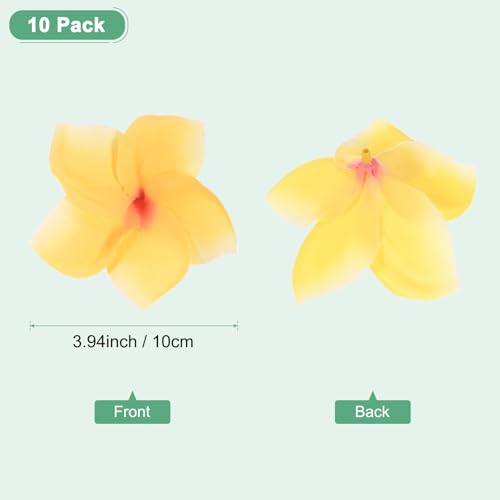 M METERXITY 10-Pack Artificial Plumeria Flowers, Fake Silk Heads Flower Hawaiian Plumeria Petal for DIY Crafts/Dress/Wedding/Party Decoration [Yellow, 3.9"/ 10cm] - color: Yellow