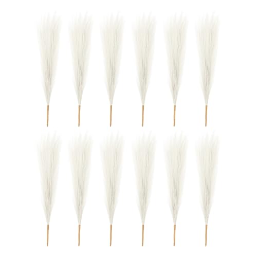 PATIKIL 17 Inch Faux Pampas Grass, 12 Pcs Boho Decor for Home Decoration Artificial Tall Fluffy Stems for Wedding Flower Party Vase Arrangement Centerpieces, Cream - color: Cream
