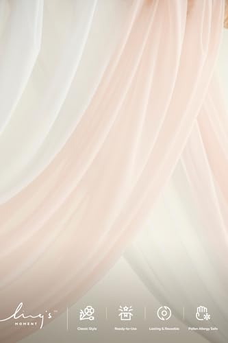 Ling's Moment Pink White Artificial Wedding Arch Flowers Kit Pack of 4, 2pcs Hanging Flower Arrangement 2pcs Chiffon Drapes Ceremony Reception Silk Rose Arbor Backdrop Floral Garden Outdoor Decoration - color: Pk-blush & Cream