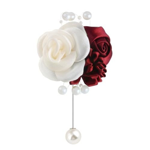 Wedding Prom Party Satin Rose Wrist Corsage Flower, 2Pcs Boutonniere and Wrist Corsage Wristband Roses Prom Flower Wedding Flowers Accessories Prom Suit Decorations (Burgundy) - color: Burgundy
