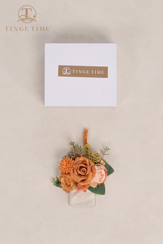 TINGE TIME Luxury Groom Boutonniere for Wedding, 1 PCS Pocket Boutonniere for Men Wedding, Prom, Homecoming, Anniversary, Graduation, Christmas Dinner (Terracotta) - color: Terracotta