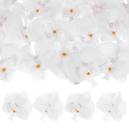 M METERXITY 20-Pack Artificial Orchid Flower Heads, Silk Faux Butterfly Flowers Head for Wedding/Bouquet/Bridal/Party Decor, Fake Phalaenopsis Petals Bulk [2.76 Inch, Pure White] - color: Pure White, size: 2.76 Inch