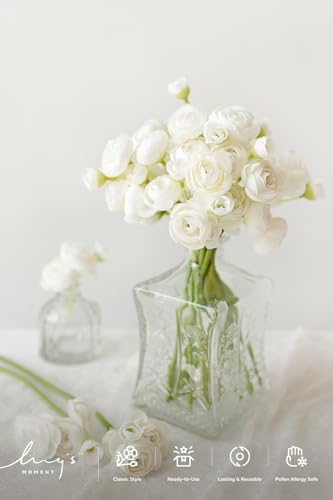 Ling's moment Ranunculus Artificial Flower, Faux Silk Mini Ranunculus Flowers for DIY Bouquet, Bulk Fake Wedding Filler Flowers for Centerpieces Arrangements Bridal Shower Decorations, Ivory White - color: Wht-ivory White
