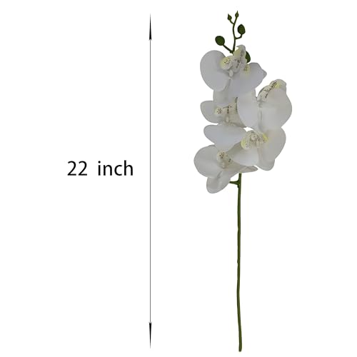 ATFL 6 Pack White Orchid Artificial Flowers Real Touch, 23'' Artificial Fake Faux Silk Orchid Stem Bouquets for Wedding Party Home Garden Decor,Orquideas Artificiales para Decora (6, White) - color: White