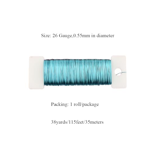 HAHIYO 26Gauge Blue Metal Floral Wire - 1 Roll, 38 Yards (115 Feet) - Flexible Paddle Wire for Craft, Christmas Wreath, Flower Arrangement, Bouquet Wrapping, Wedding, DIY - color: Blue, size: 26Gauge-1P/38Yards