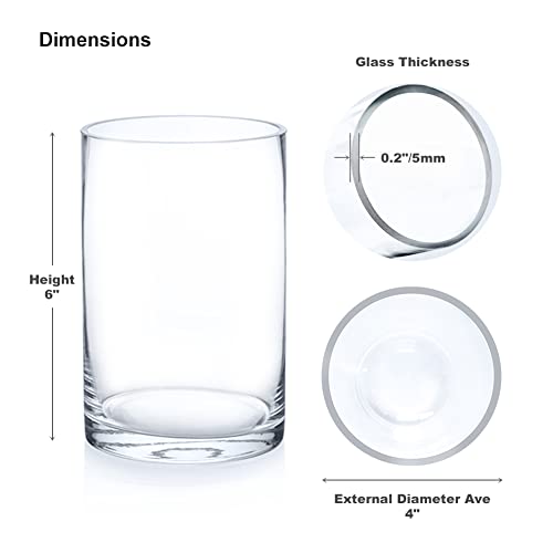 Enova Floral Clear Glass Cylinder Vase 4 x 6 Inches Round Flower Vase, Pillar Candle Hurricane Floating Candle Holder Vase, Small Floral Glass Vase for Decoration Home, Wedding Centerpiece (1 Piece) - size: 4W x 6H