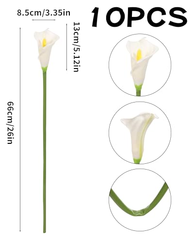 DuHouse 10pcs Calla Lily Artificial Flowers,26" Long Stem Large Calla Lily Flowers for Party Wedding Bridal DIY Bouquet Home Centerpiece Decor(White)