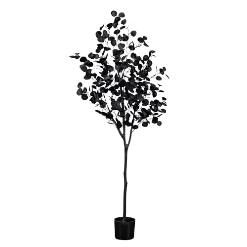 Nearly Natural 6ft Artificial Black Eucalyptus Halloween Tree - Modern Festive Decor for Spooky Atmosphere