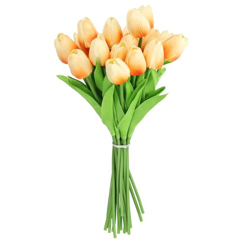 uxcell 20pcs Tulips Artificial Flowers, Faux Flowers Silk Fake Tulip Stems Real Touch for Wedding Bouquet Centerpiece Table Party Decoration(Champagne) - color: Champagne