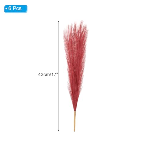 PATIKIL 17 Inch Faux Pampas Grass, 6 Pcs Boho Decor for Home Decoration Artificial Tall Fluffy Stems for Wedding Flower Party Vase Arrangement Centerpieces, Wine Red - color: Wine Red