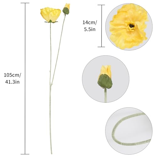 Poppy Flowers Artificial,6PCS Faux Yellow Poppies 41.3in Long Stem Artificial Flowers for Tall Vase Wedding Party Office Decor(Yellow) - color: Yellow