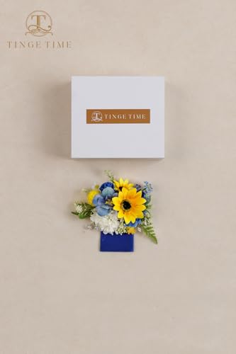 TINGE TIME Sunflower Boutonniere for Men Wedding,Groom and Pocket Boutonniere for Wedding, Prom, Homecoming, Anniversary, Graduation, Christmas Dinner - color: Sunflower&royalblue