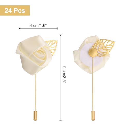 uxcell 24pcs Beige Rose Boutonnieres Flower Buttonholes Pocket Boutonnieres Pins for Wedding Ceremony Anniversary Prom Formal Dinner Party - color: Beige