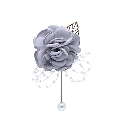 Rose Wedding Wrist Corsage and Boutonniere Set Party Prom Hand Ribbon Flower Suit Decor (Light Gray) - color: Light Gray