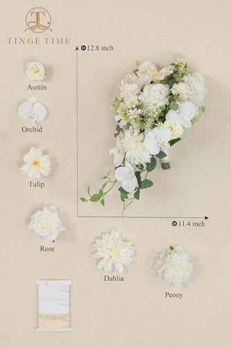TINGE TIME 11 Inch Wedding Bouquets for Bride, IvoryWhite Artificial Flowers Bouquet, Brides & Bridesmaids Bouquet for Wedding Anniversary Ceremony Bridal Shower Decorations - color: Ivorywhite