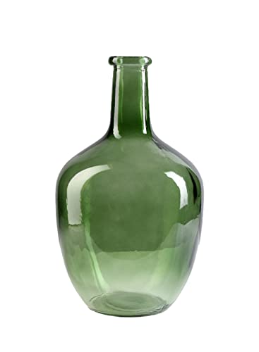 Serene Spaces Living Olive Green Bottleneck Glass Vase - Elegant Vintage Floor Vase for Long-Stemmed Floral Arrangements, 7.48" Diameter & 12" Tall - size: Set of 1