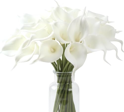 White Calla Lily 4Pcs Artificial Flowers Bouquet for Wedding Bride Shower Blessing Gift Home Decoration Faux Calla Lilies Flower - color: White