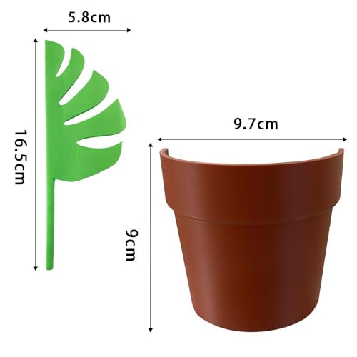 Artificial Monstera Leaf Mirror Plant Decor Set – Bathroom Toothbrush Holder Organizer – Faux Plant Pot with 3 Leaves – Home Countertop Decoration