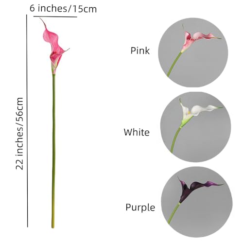 6 Pieces Calla Lily Artificial Flowers,Real Touch Latex Flowers,22“Long Stem Artificial Flowers for DIY Wedding Bouquet Party Home Table Centerpieces Decor (White) - color: White