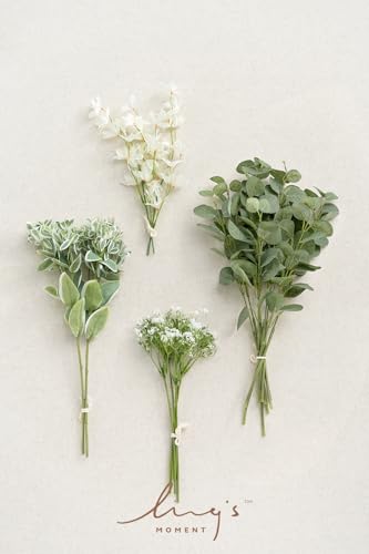 Ling's moment Artificial Greenery Stems Box Set, 15pcs with 4 Kinds of Faux Greenery Picks for DIY Bridal Bouquets Wedding Floral Arrangement Table Centerpieces, Tender Green & Sage Green - color: Grn-tender Green & Sage Green