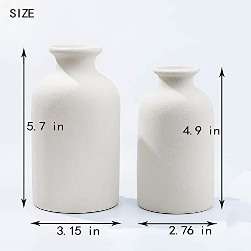 White Ceramic vases Home Decor 2pcs Small vase Set Boho vase Modern Farmhouse Decor (White) - color: White