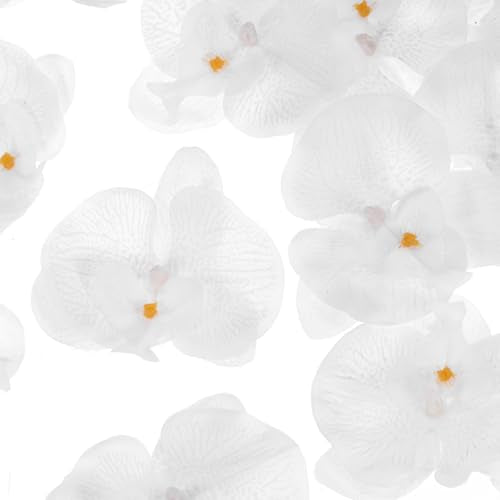 M METERXITY 20-Pack Artificial Orchid Flower Heads, Silk Faux Butterfly Flowers Head for Wedding/Bouquet/Bridal/Party Decor, Fake Phalaenopsis Petals Bulk [3.54 Inch, Pure White] - color: Pure White, size: 3.54 Inch