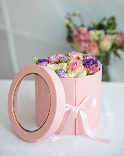 UNIKPACKAGING Premium Quality Round Flower Box, 2 TIER Gift Box with Lid, Size 7.8 dia. x 7 inch for Luxury Style Flower Arrangements (Pink) - color: Pink