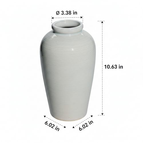 Large Modern Farmhouse Vase for Centerpieces, 11 Inch Tall Ceramic Vase - Glazed Textured Pottery Vases Home Decor, Side Table, Kitchen, Living Room Decor, Entryway, Mantel Decorations - color: Light Gray