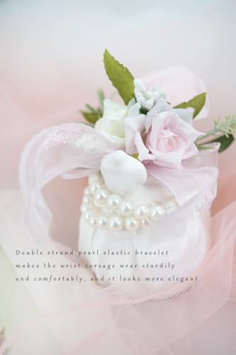 Pink Corsage and Boutonniere Set for Wedding Prom, Artificial Rose Flower Homecoming Corsage Wristlet, Boutonniere for Men Wedding Suit Decor - color: Pink