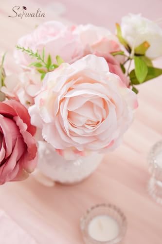 Serwalin Artificial Flowers Pink Peonies Silk Flowers Fake Flowers with Stems Dusty Roses for Wedding Bouquets Centerpieces Cake Decor Baby Shower Decoration - color: A Blush Pink Peony, size: 1 Box